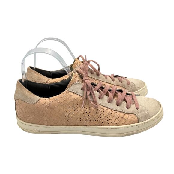 P448 John Textured Embossed Pink Python Snake Distressed Low Top Sneakers - Picture 4 of 11